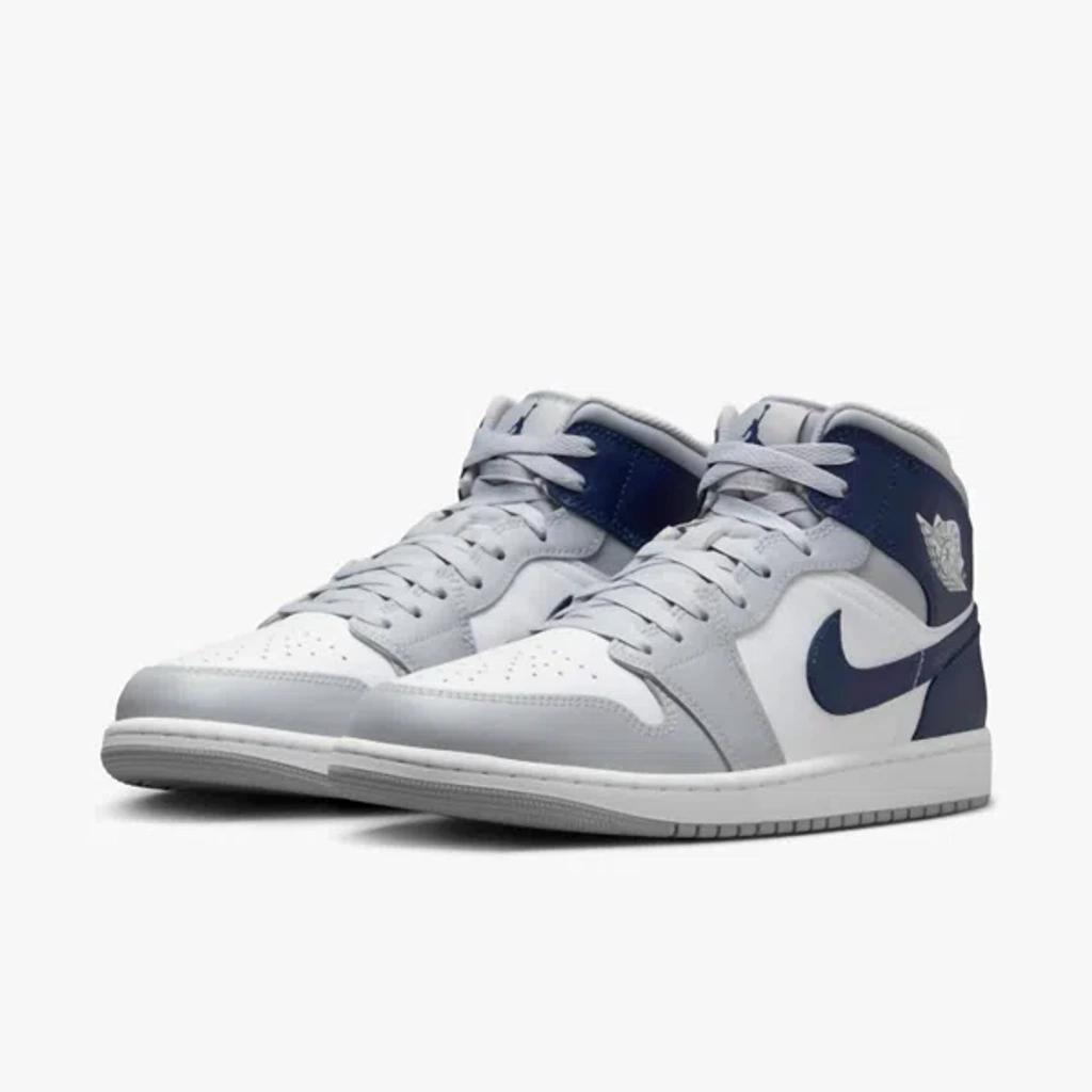 NIKE Men Air Jordan 1 Mid Basketball Shoe In White/midnight Navy-wolf Grey In White/wolf Grey/midnight Navy Product Image