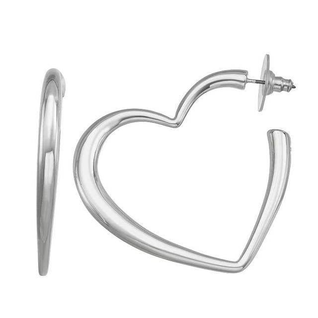 Nine West Silver Tone Heart Hoop Earrings, Womens Product Image