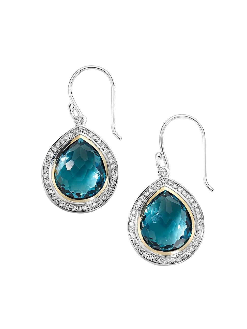 Womens 2T Rock Candy Teardrop 18K Gold, Sterling Silver, London Blue Topaz & Diamond Earrings Product Image