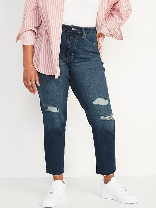 Curvy High-Waisted OG Straight Ripped Cut-Off Jeans Product Image