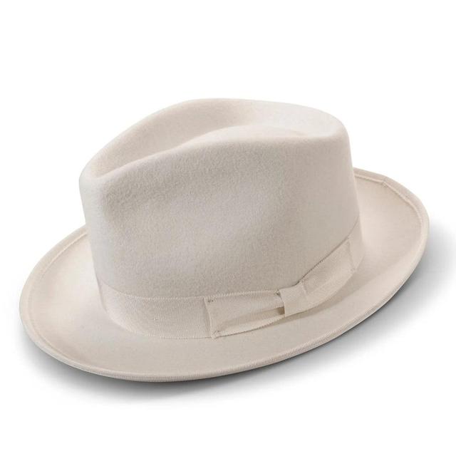 White 2 ½" Wide Wool Felt Fedora with Ribbon Product Image