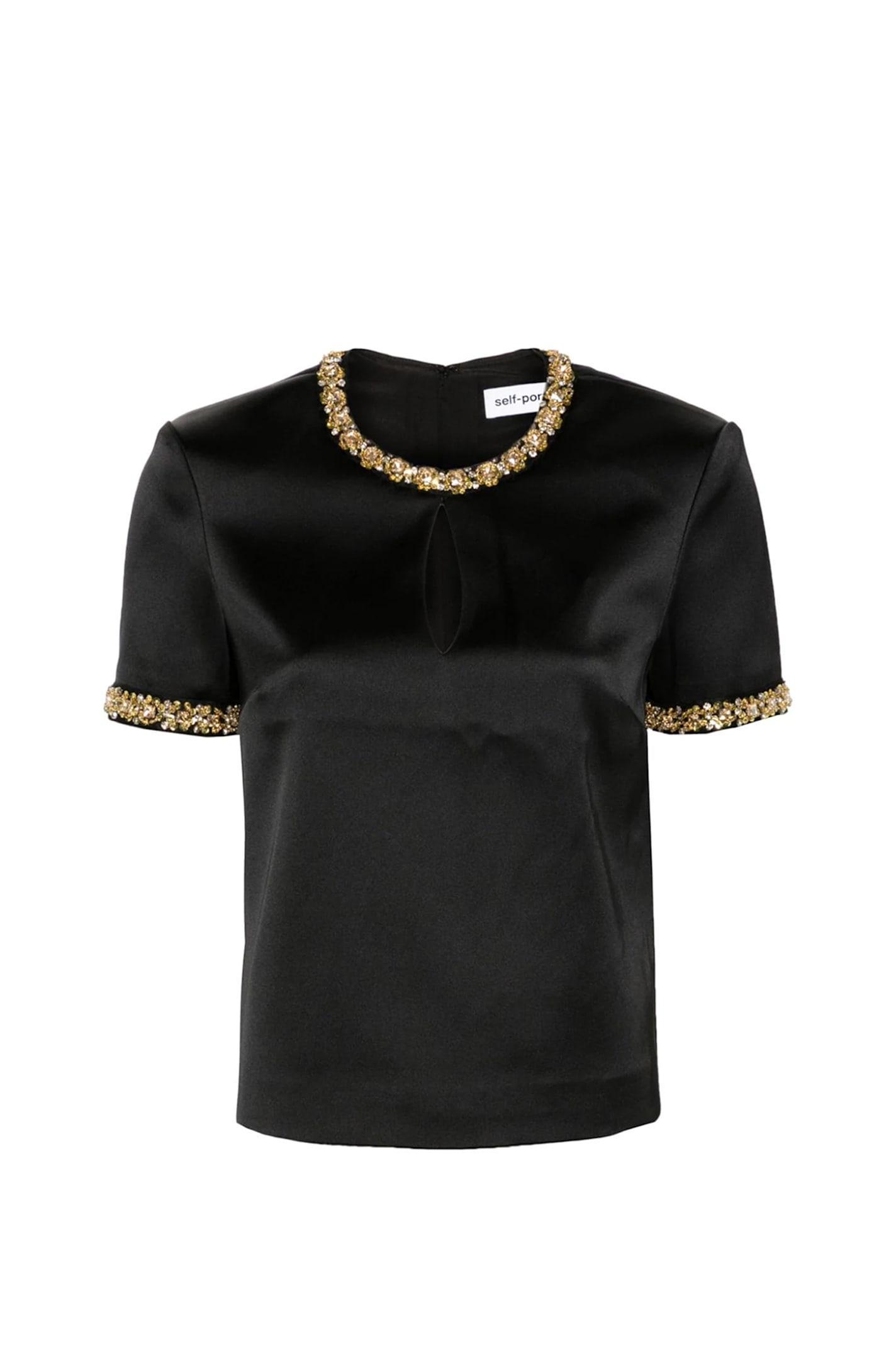 Satin Embellished Top In Black Product Image