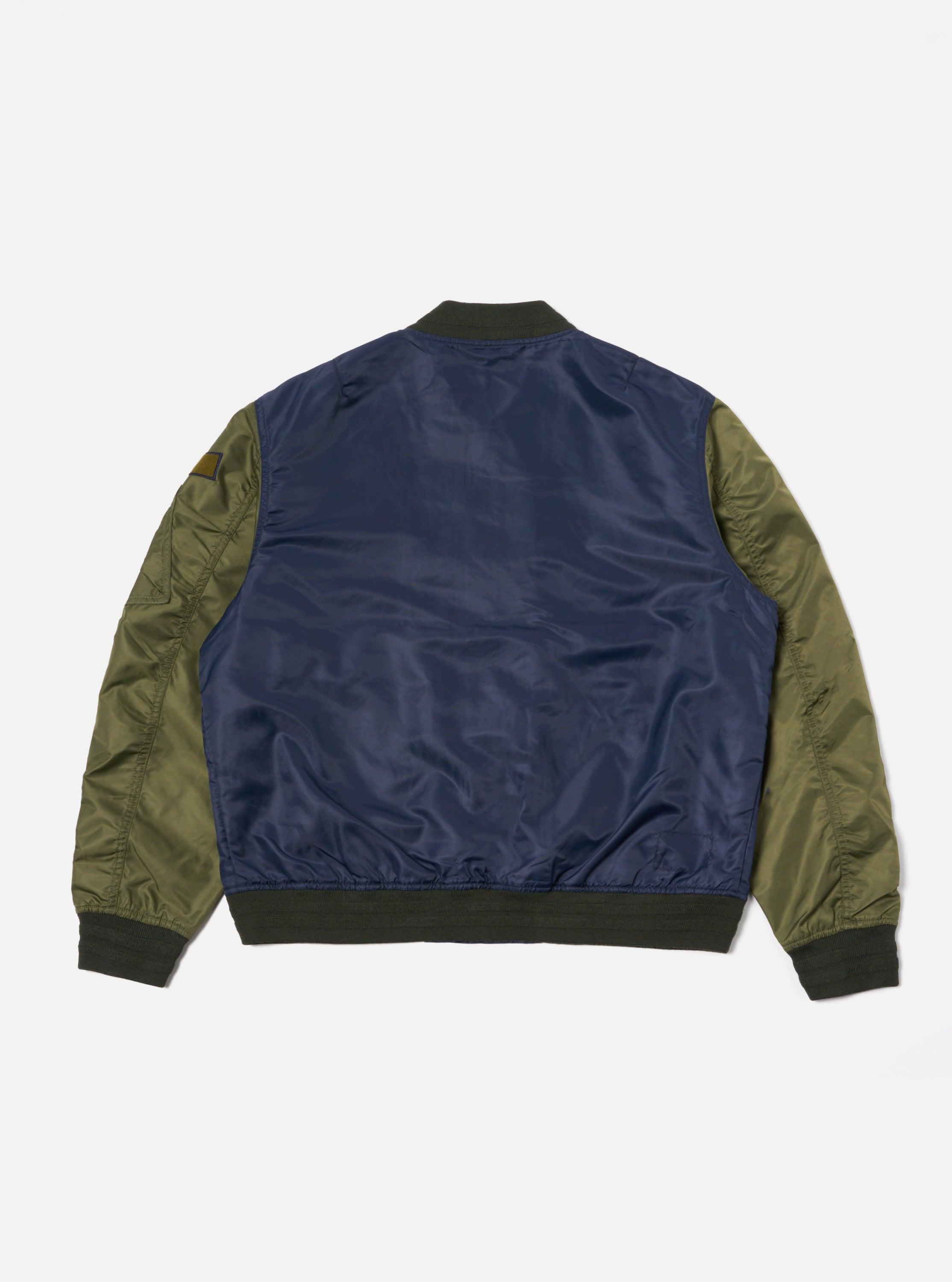 Universal Works Badge Bomber in Olive/Navy Flight Nylon Product Image