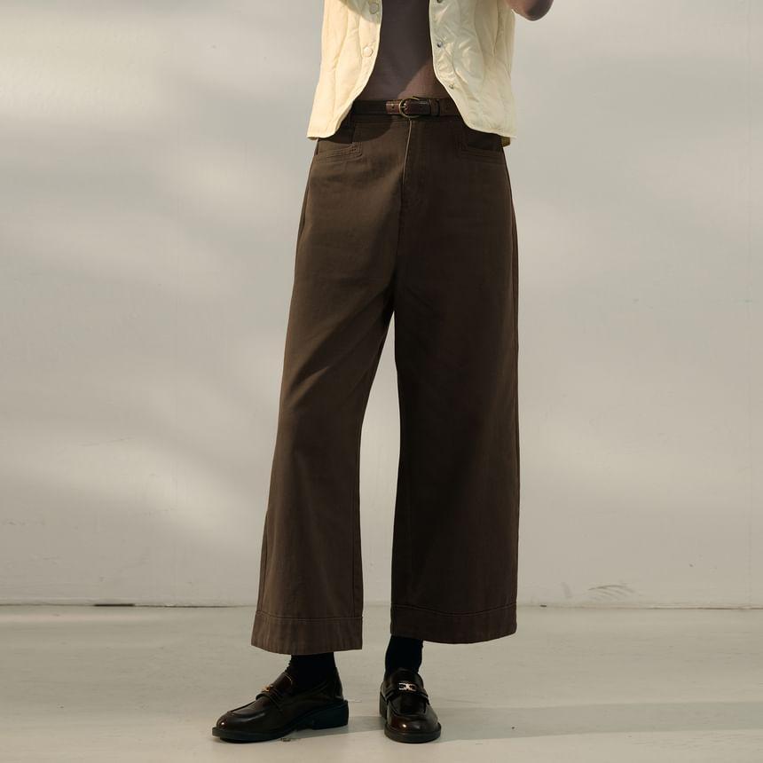 High Rise Plain Crop Wide Leg Pants Product Image