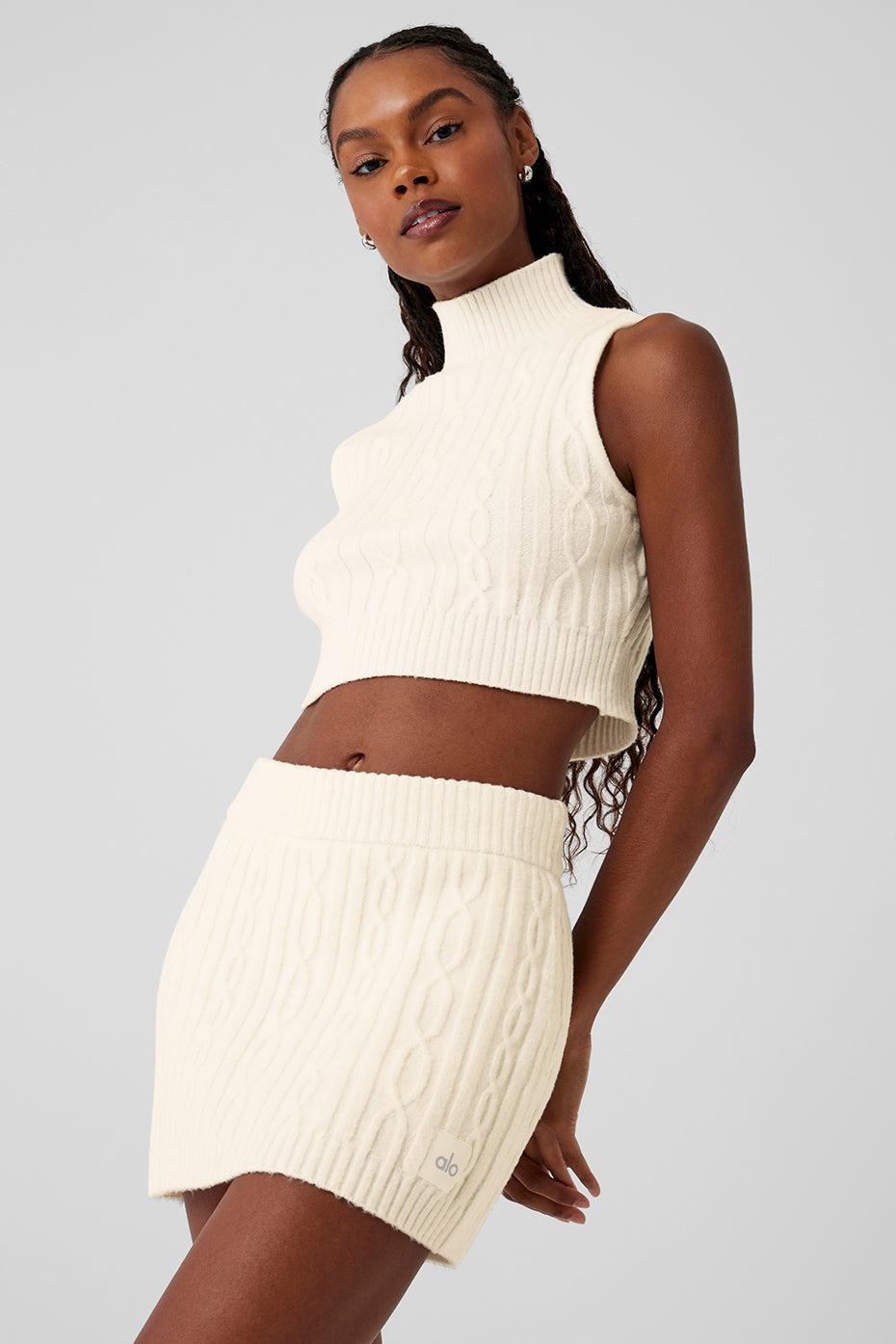 Cable Knit Winter Bliss Mock Neck Tank - Ivory Female Product Image