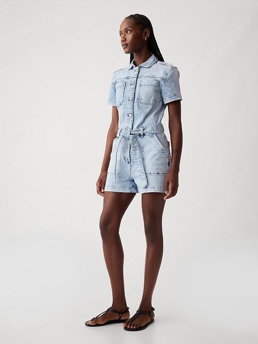 Belted Denim Romper Product Image