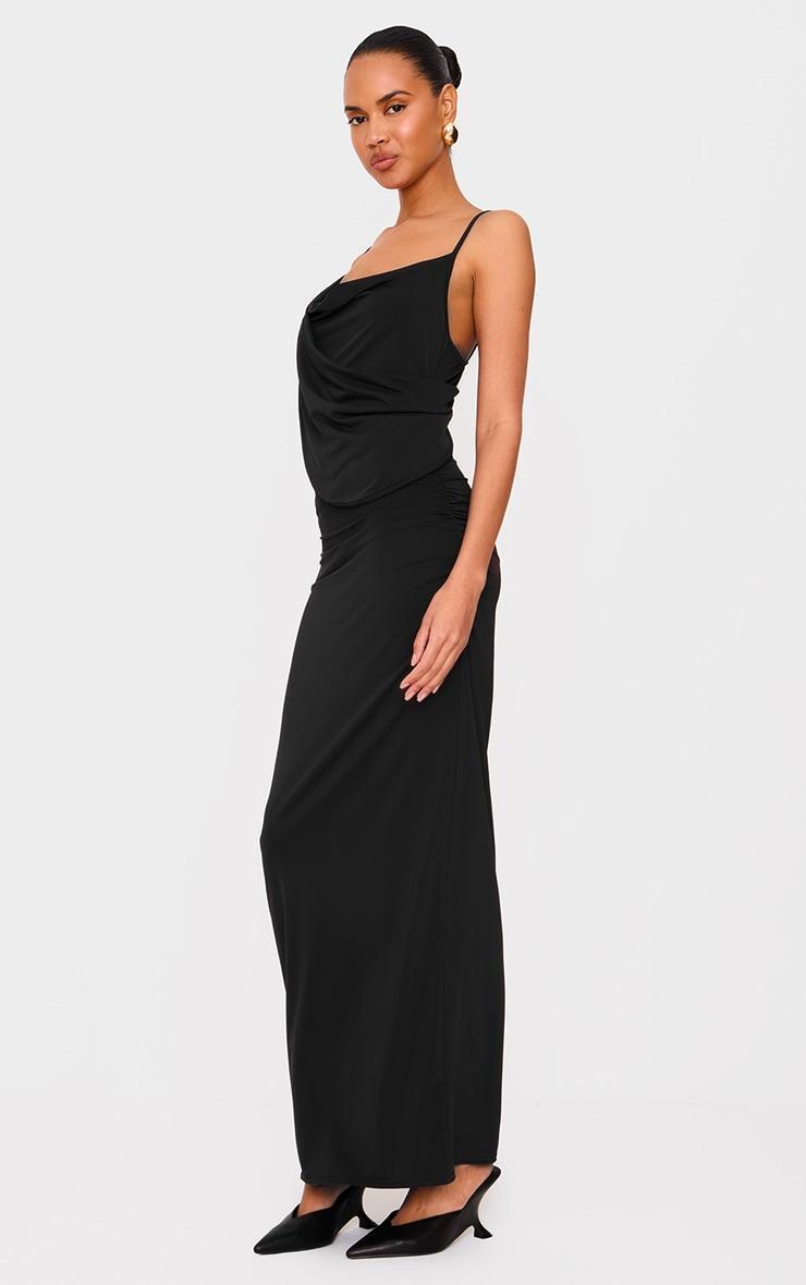 Black Double Layer Slinky Drape Detail Maxi Dress Product Image