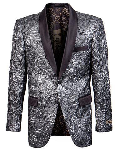 Empire Collection - Slim Fit Formal Dinner Show Blazer in Silver/Black Product Image