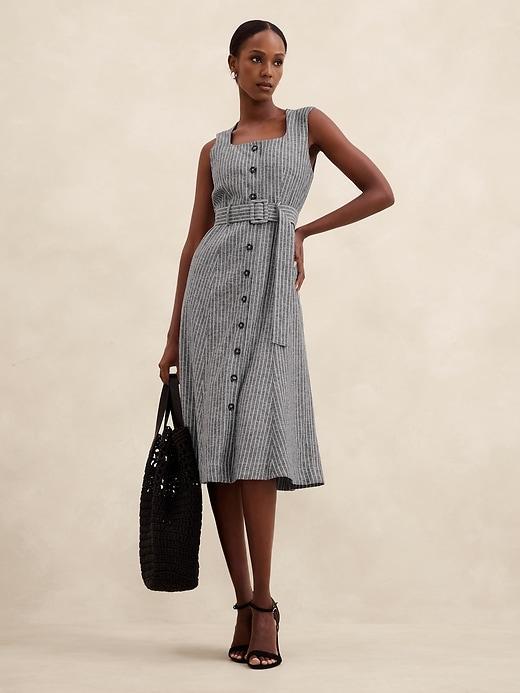 Linen-Blend Button Midi Dress product image