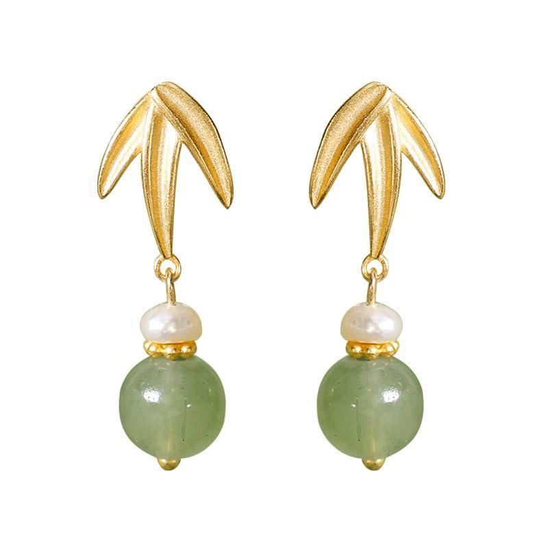 Leaf Faux Gemstone Faux Pearl Alloy Dangle Earring Product Image