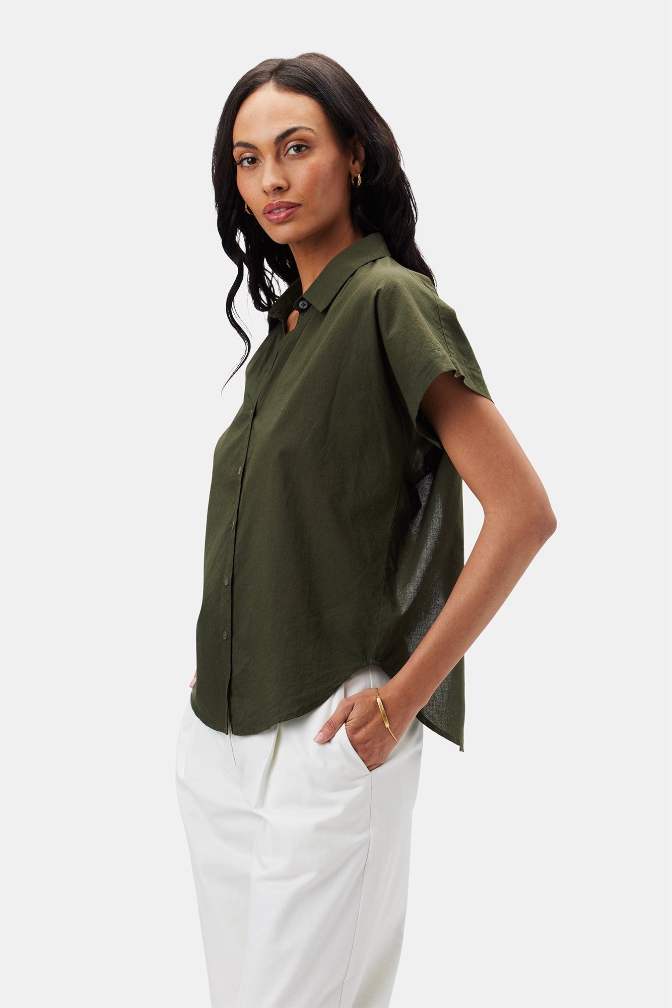 Renata Full Placket Blouse - Olive Green Product Image