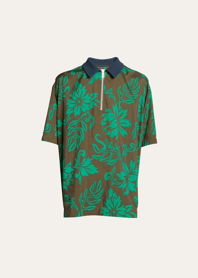 Mens Floral-Print Quarter Zip Polo Shirt Product Image