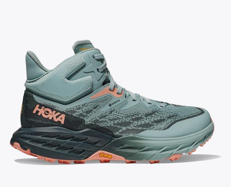 HOKA Womens Speedgoat 5 Mid GTX Shoes in Agave/Spruce, Size 5 Product Image