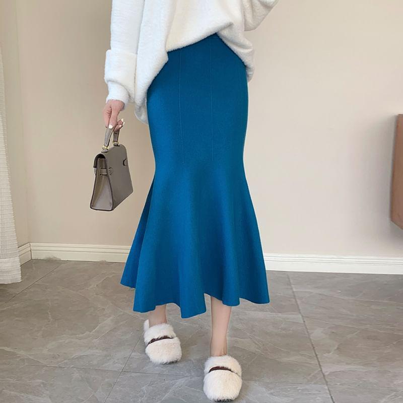 High Rise Plain Midi Mermaid Skirt Product Image