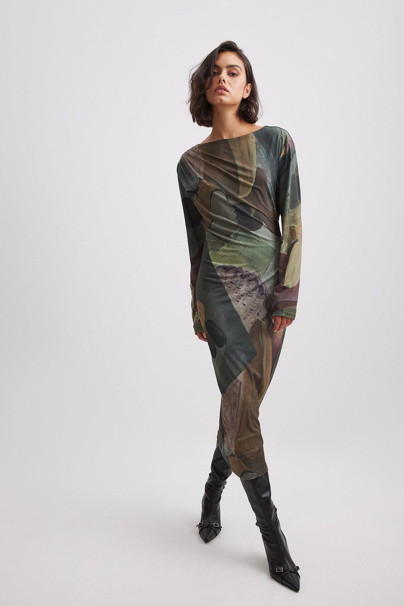 Draped Long Sleeve Dress Product Image