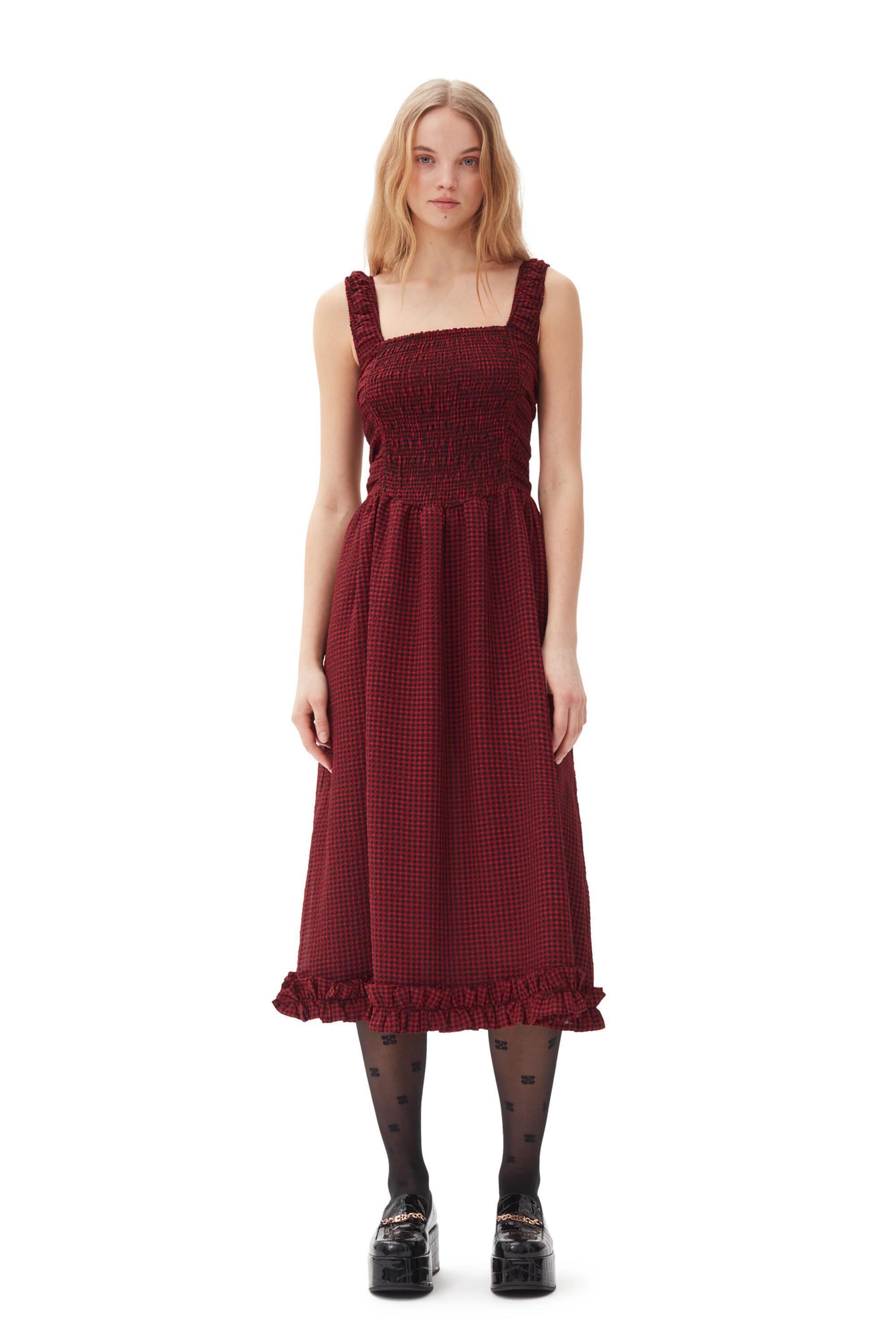 Red Sheer Midi Strap Smock Dress Product Image