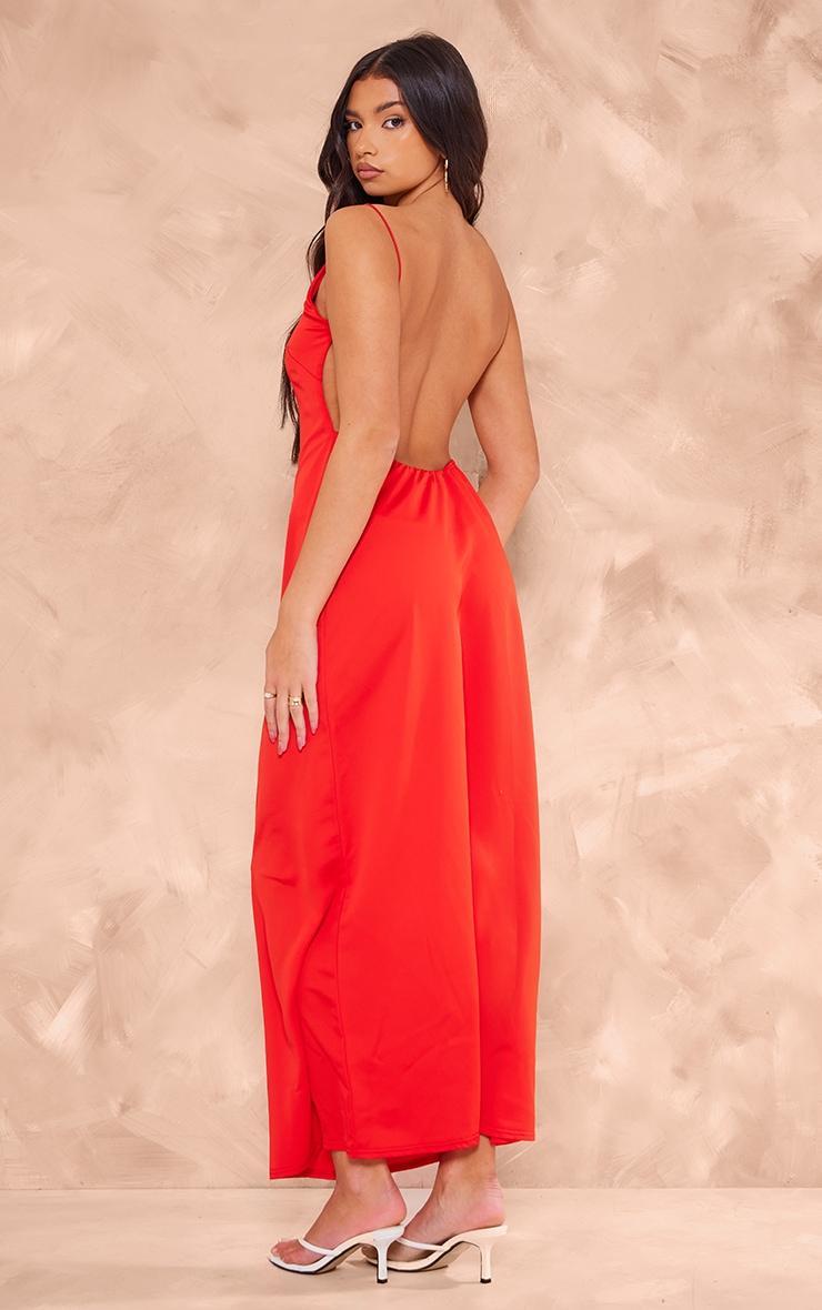 Red Woven Cami Backless Maxi Dress Product Image