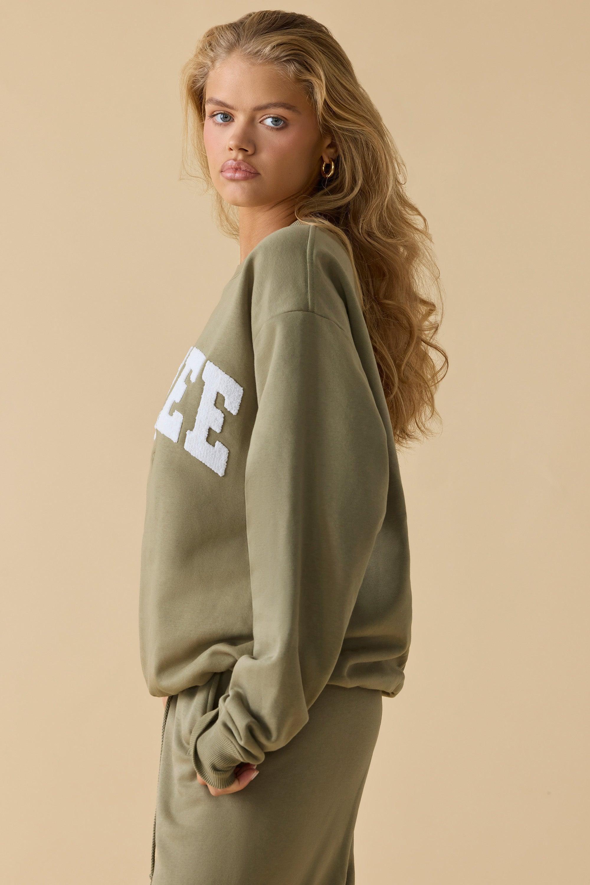 Oversized Crew Neck Sweatshirt in Soft Olive Product Image