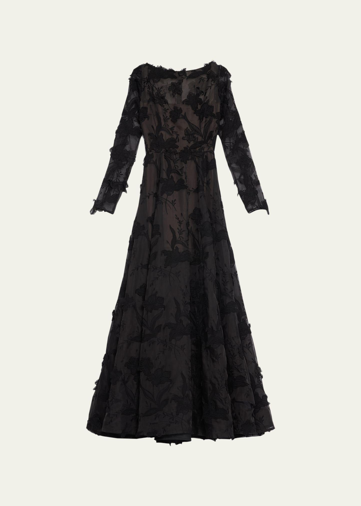 Jason Wu Collection Floral Embroidery Long Sleeve Silk Organza A-Line Gown Product Image