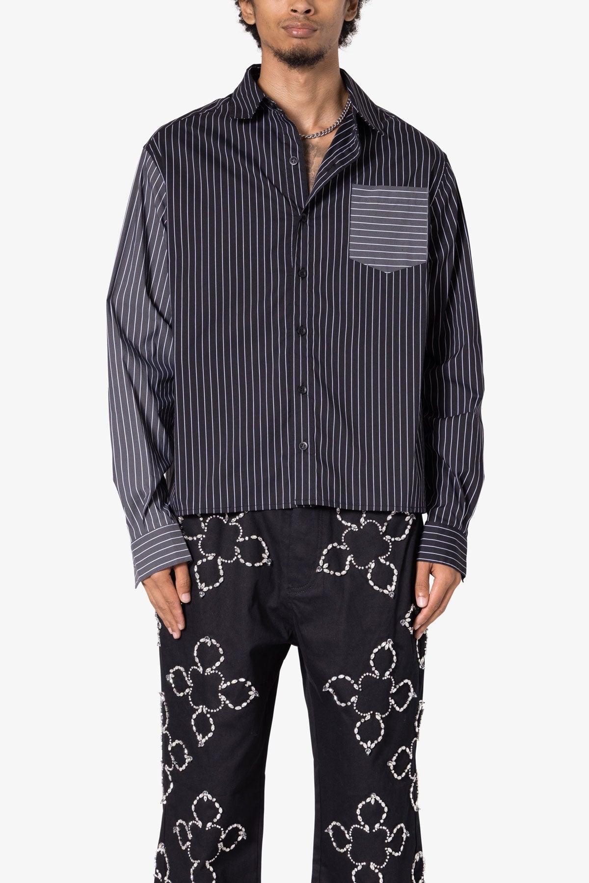 Contrast Sleeve Striped Shirt - Black Product Image