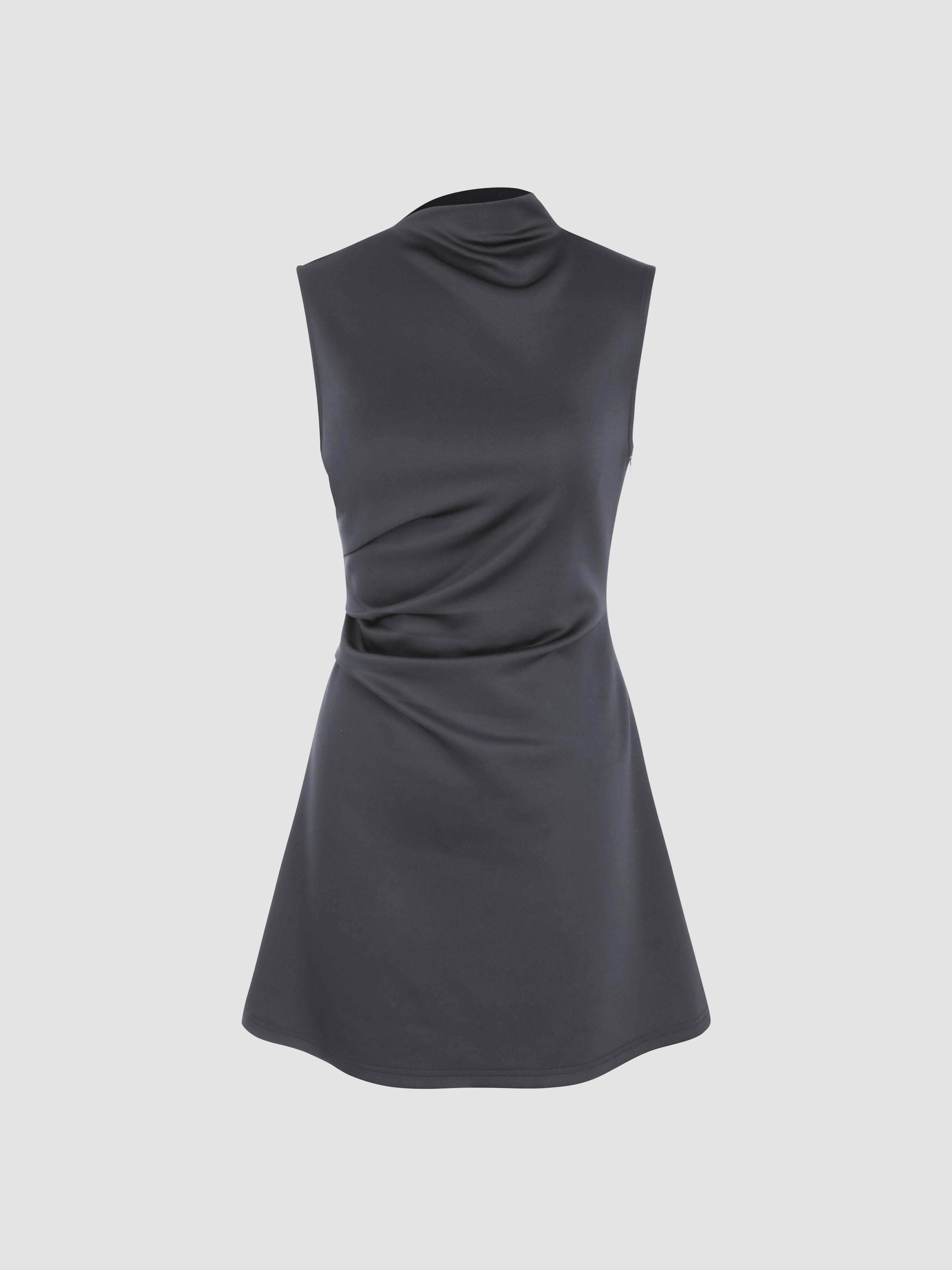 Turtleneck Sleeveless Ruched Mini Dress Product Image