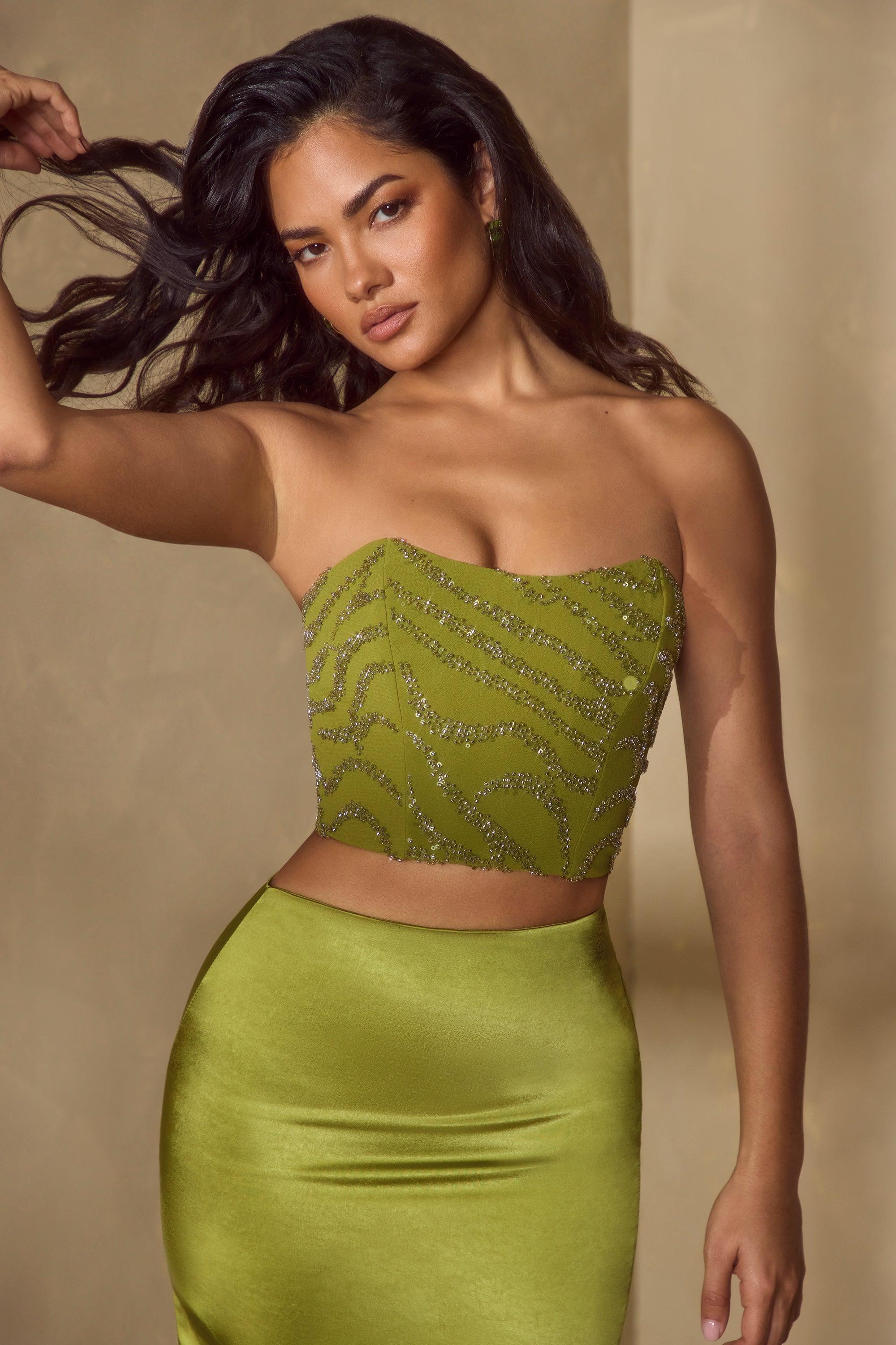 Embellished Bandeau Corset Top in Olive product image