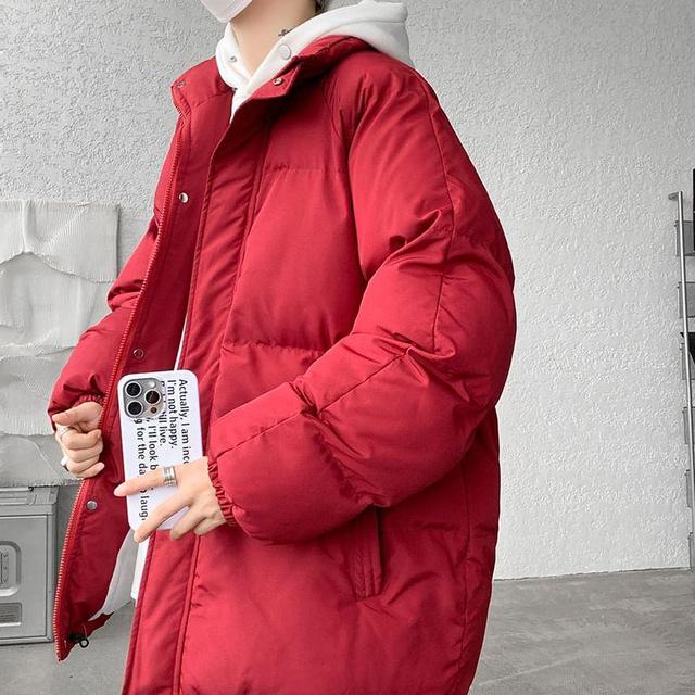 Stand Collar Plain Zip Puffer Jacket Product Image