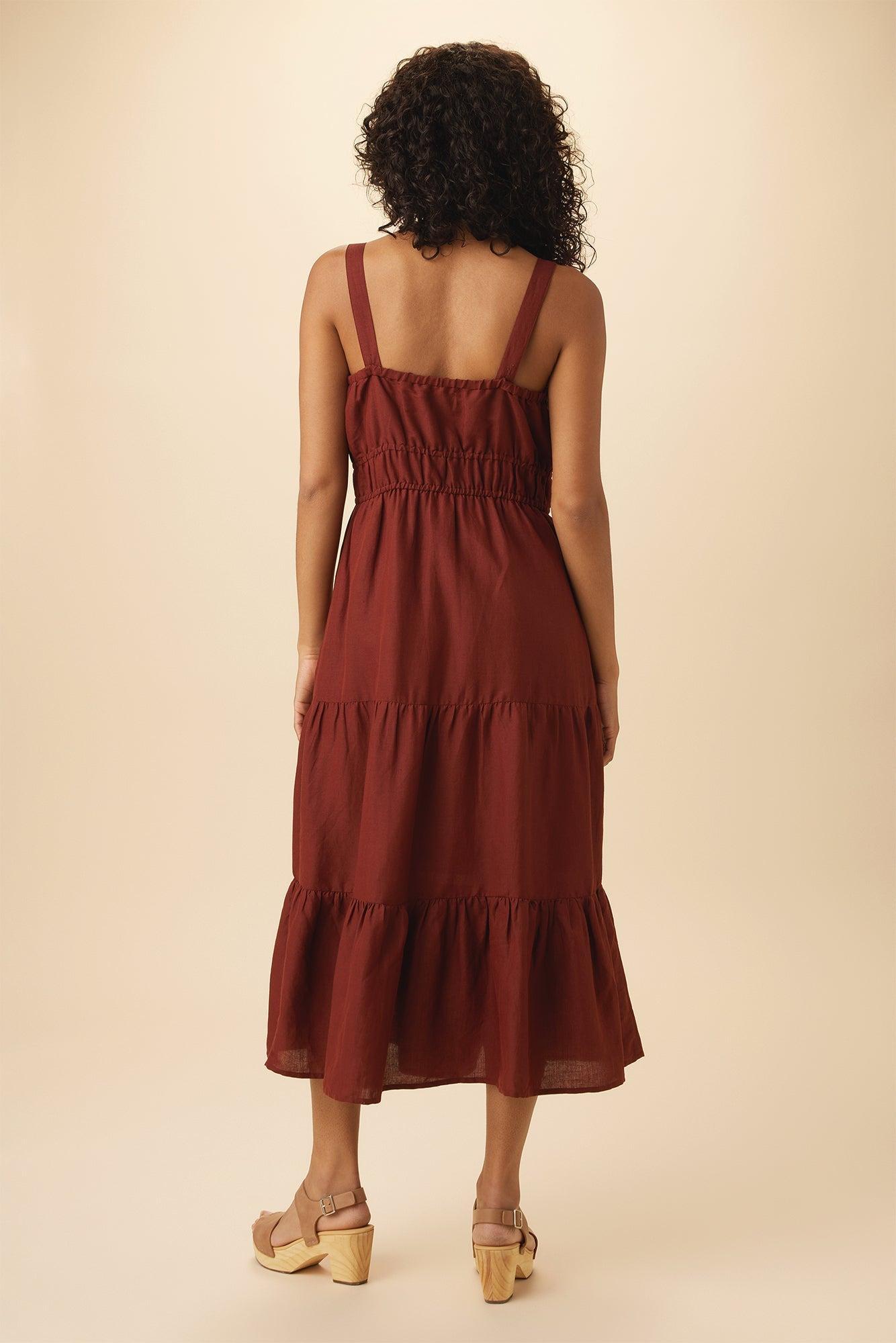 Elio Ramie Viscose Midi Dress - Rust - ReAmour Product Image