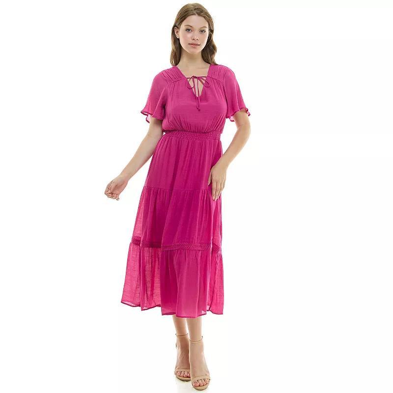 Womens Luxology Tie-Front Tiered Midi Gauze Dress Pink Daisy Product Image