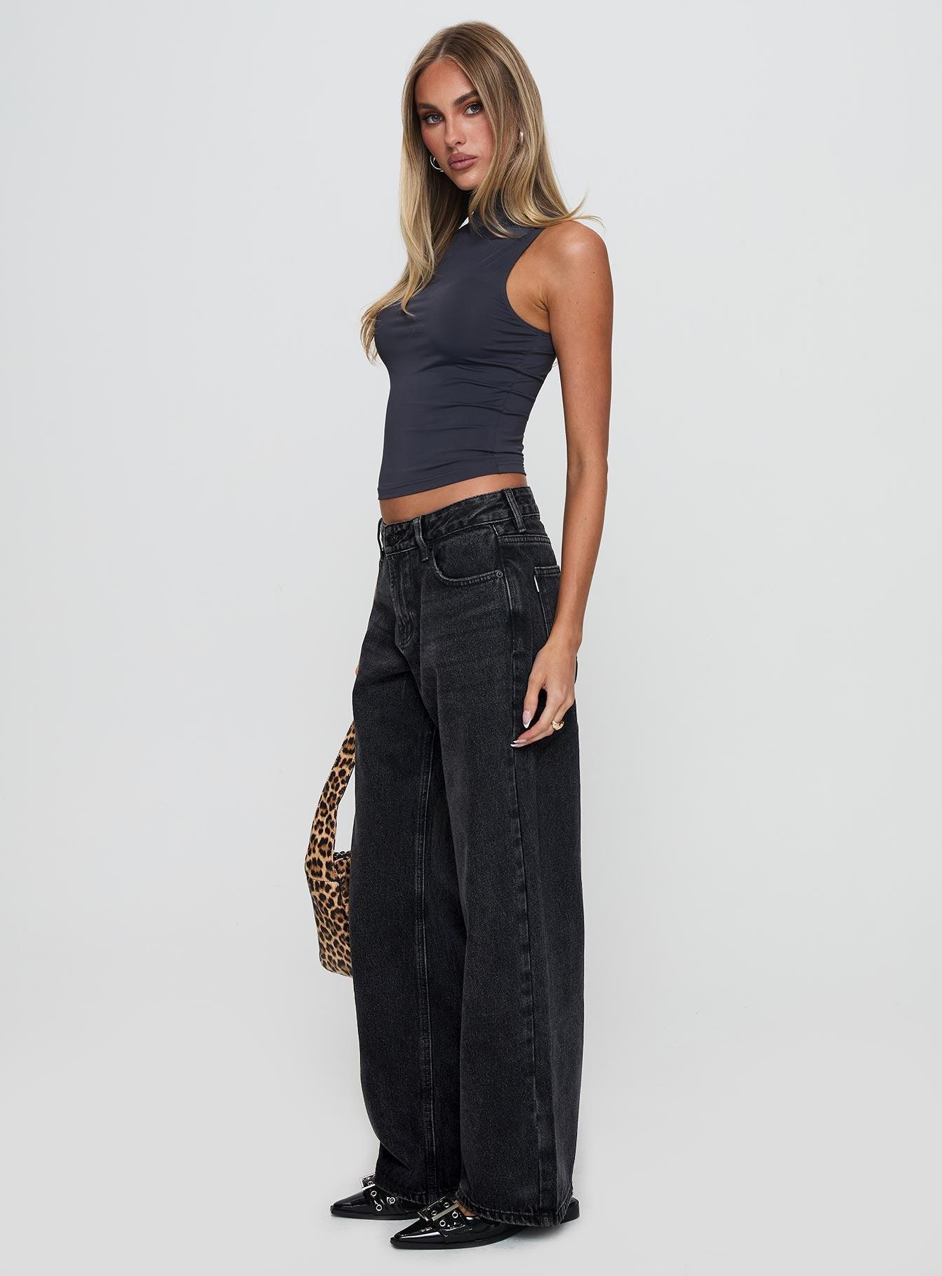 Serenitia Mid Rise Relaxed Jeans Washed Black Product Image