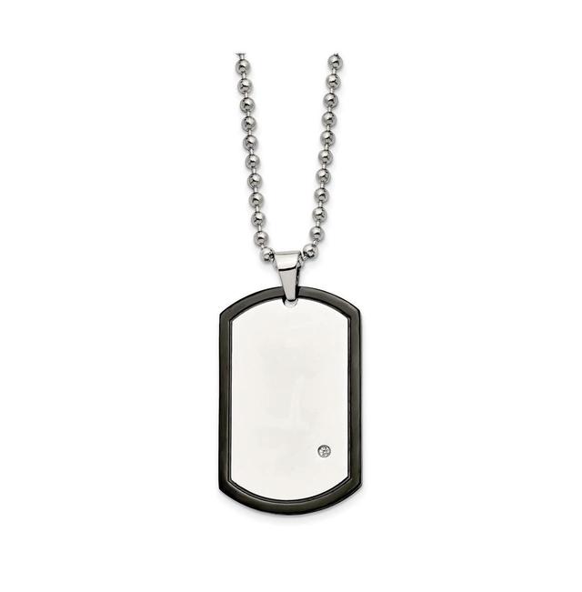 Chisel Polished Black Ip-plated with Cz Dog Tag Ball Chain Necklace Product Image