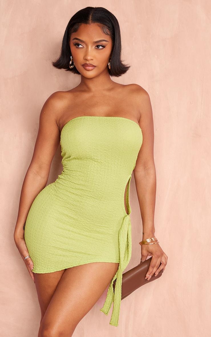 Shape Olive Textured Tie Detail Bandeau Dress Product Image