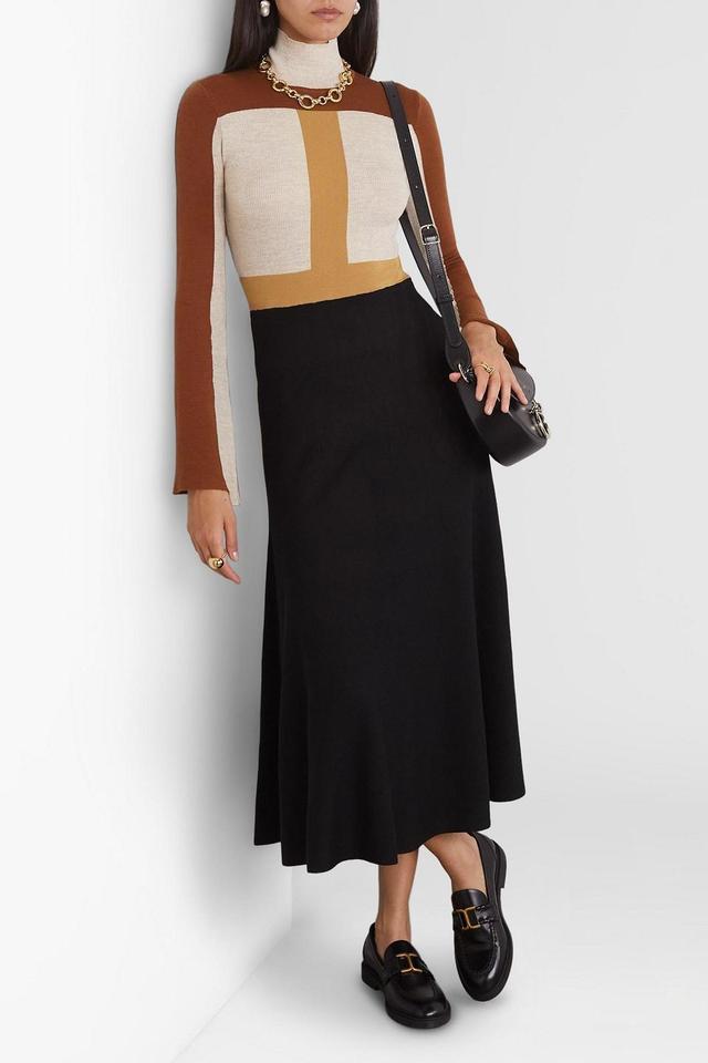 CHLOÉ Color-block Wool Midi Dress In Beige Product Image