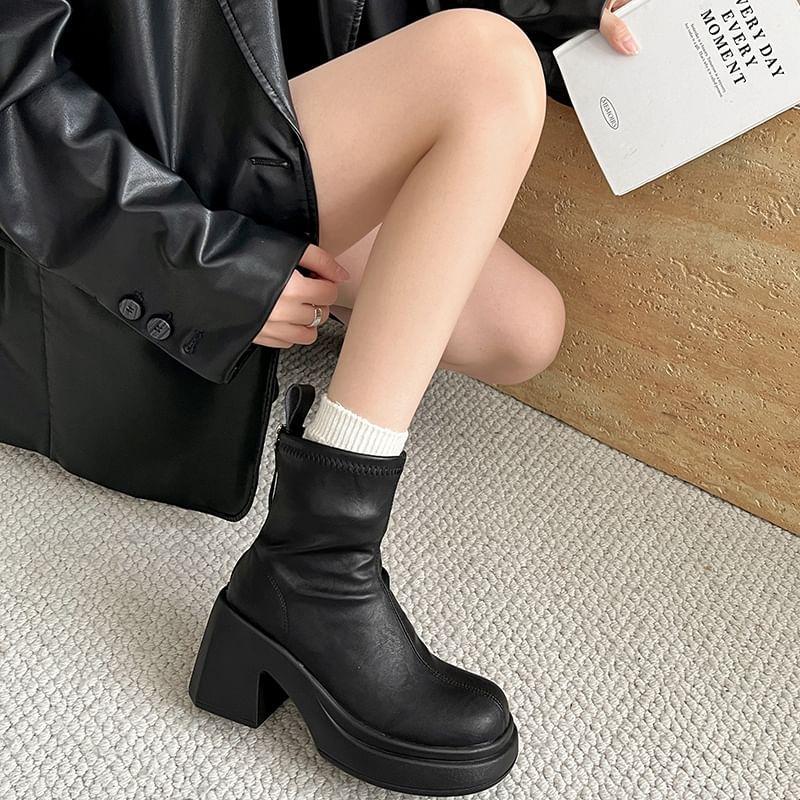 Faux Leather Platform Short Boots Product Image