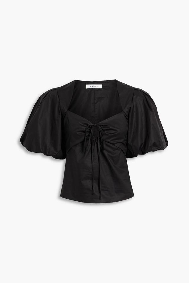 Gathered Cotton-blend Sateen Pleated Top In Black Product Image