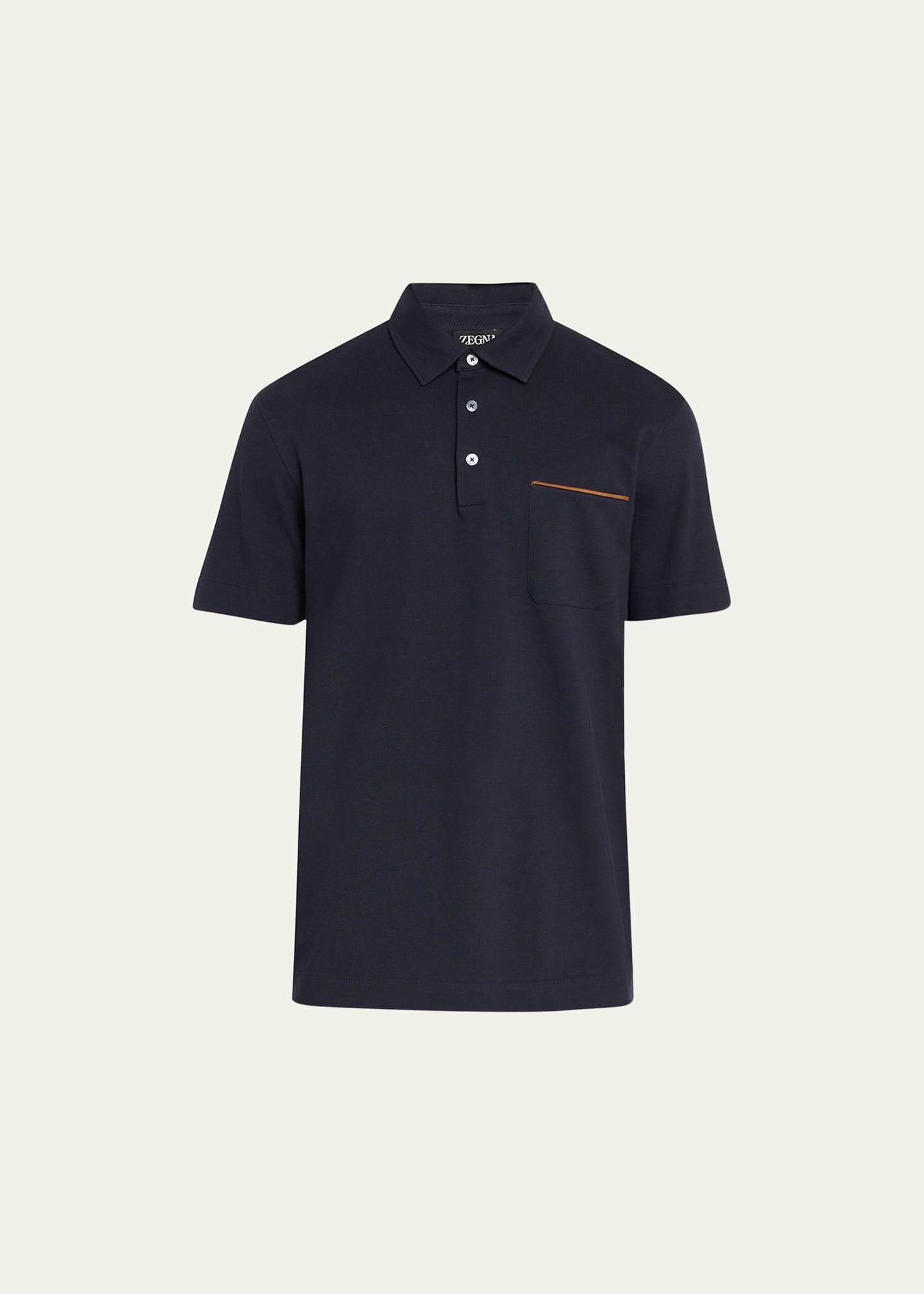 Mens Cotton Polo Shirt with Leather-Trim Pocket Product Image