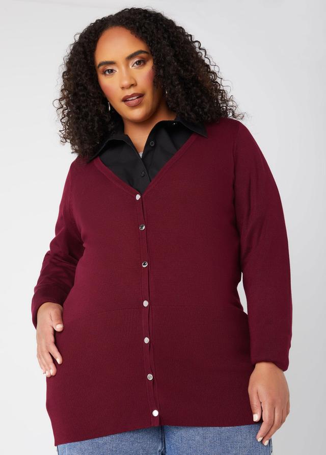 Plus Size Buttoned Front V Neck Cardigan, - Ashley Stewart Product Image