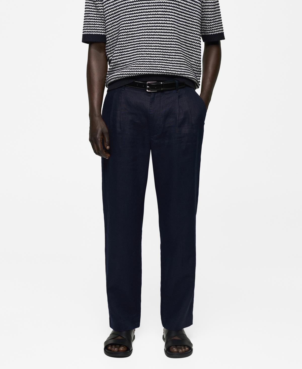 MANGO MAN - Relaxed fit 100% linen pants dark navyMen Product Image