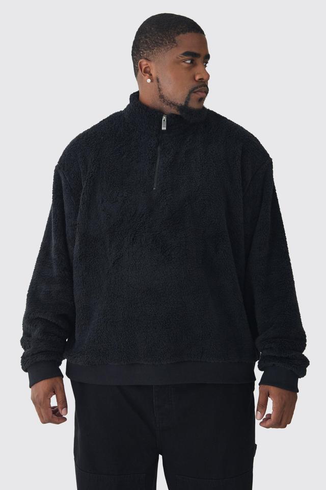 Plus Borg Oversized Boxy Borg 1/4 Zip Sweater | boohooMAN USA Product Image