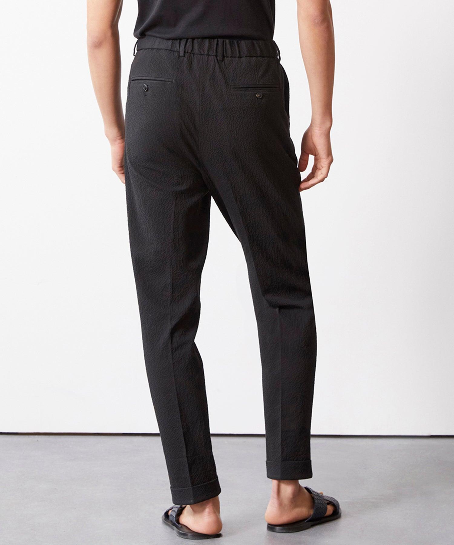 Seersucker Madison Drawstring Trouser in Black Product Image