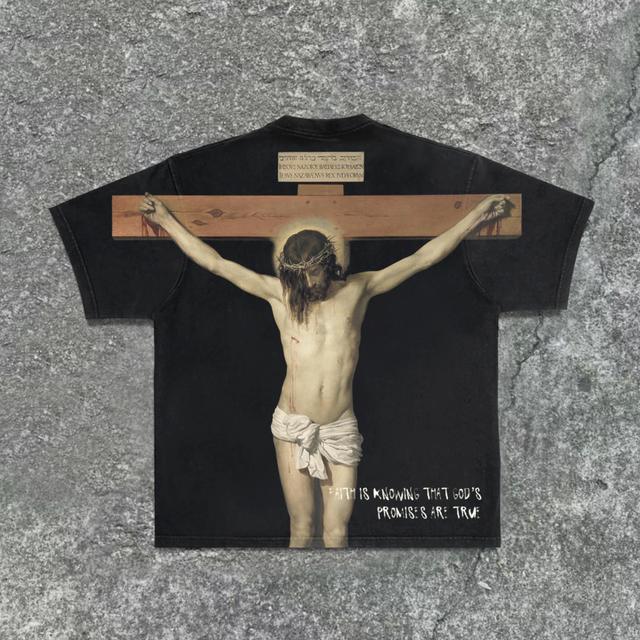 Christianity & Jesus & Graphics-Faith-Print Pattern Design Acid Washed T-Shirt Product Image