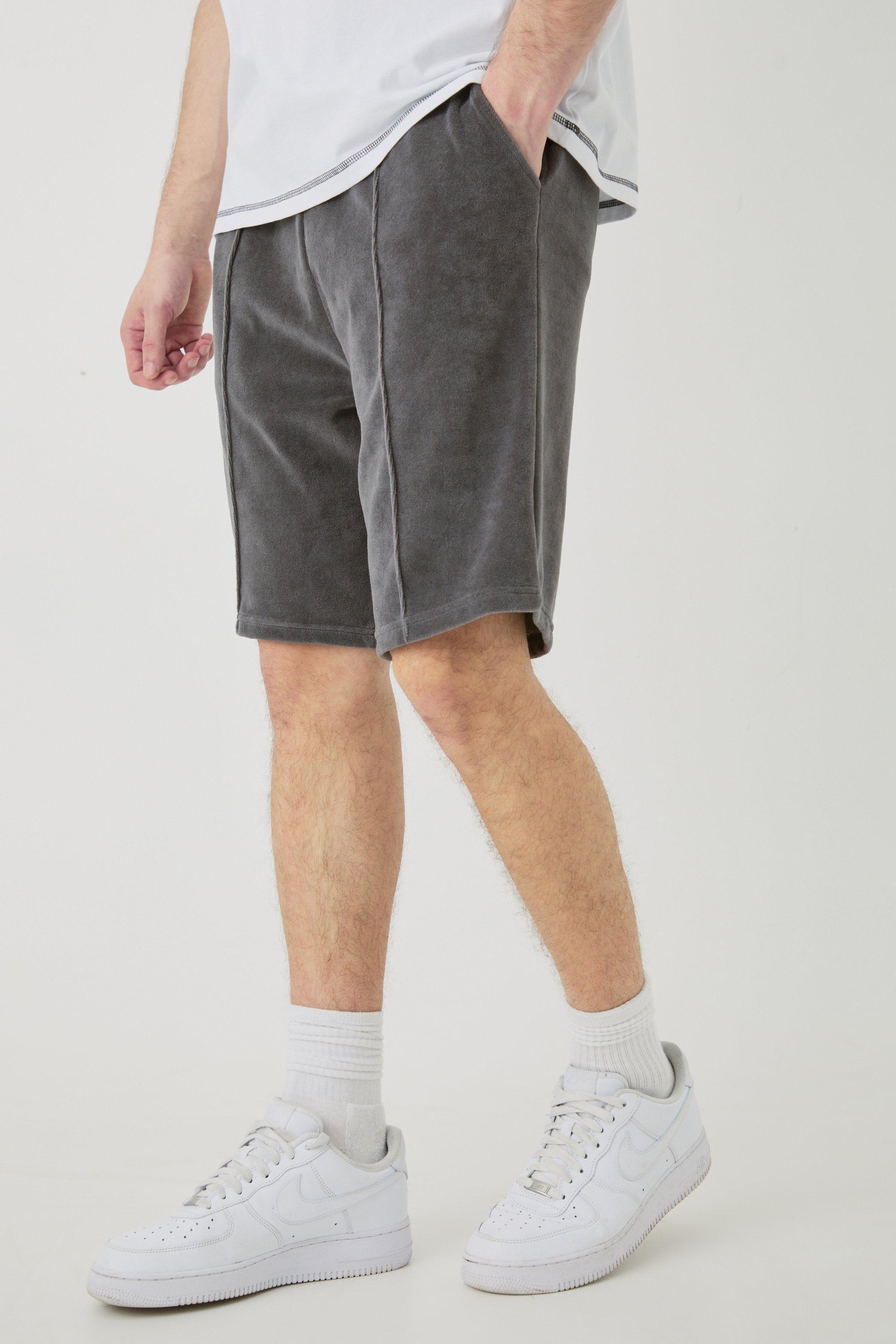 Tall Elasticated Waist Pintuck Velour Shorts | boohooMAN USA Product Image