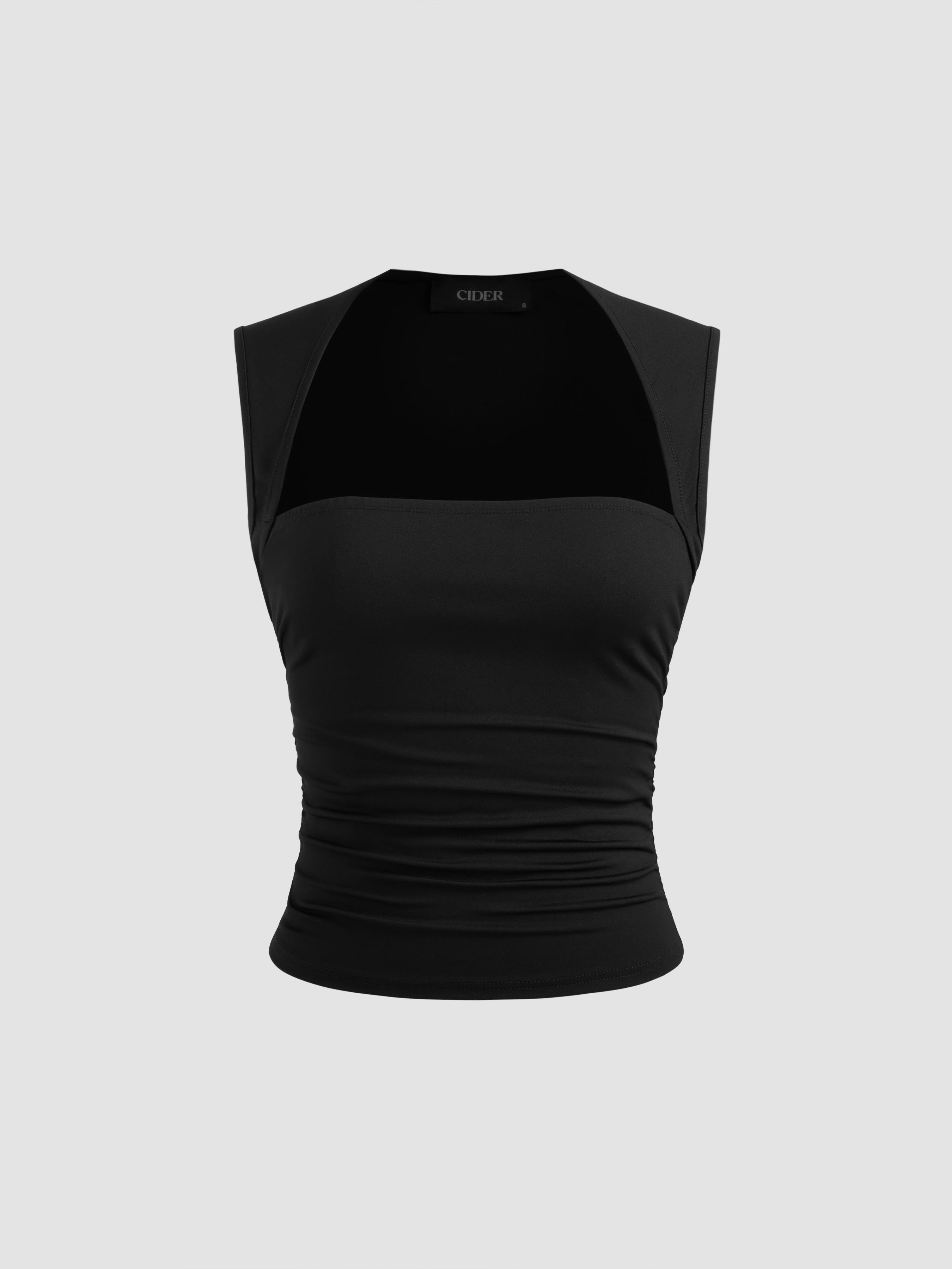 Square Neck Solid Ruched Tank Top Product Image