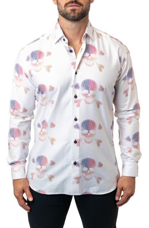 Maceoo Fibonacci Skull Matrix Cotton Button-Up Shirt Product Image