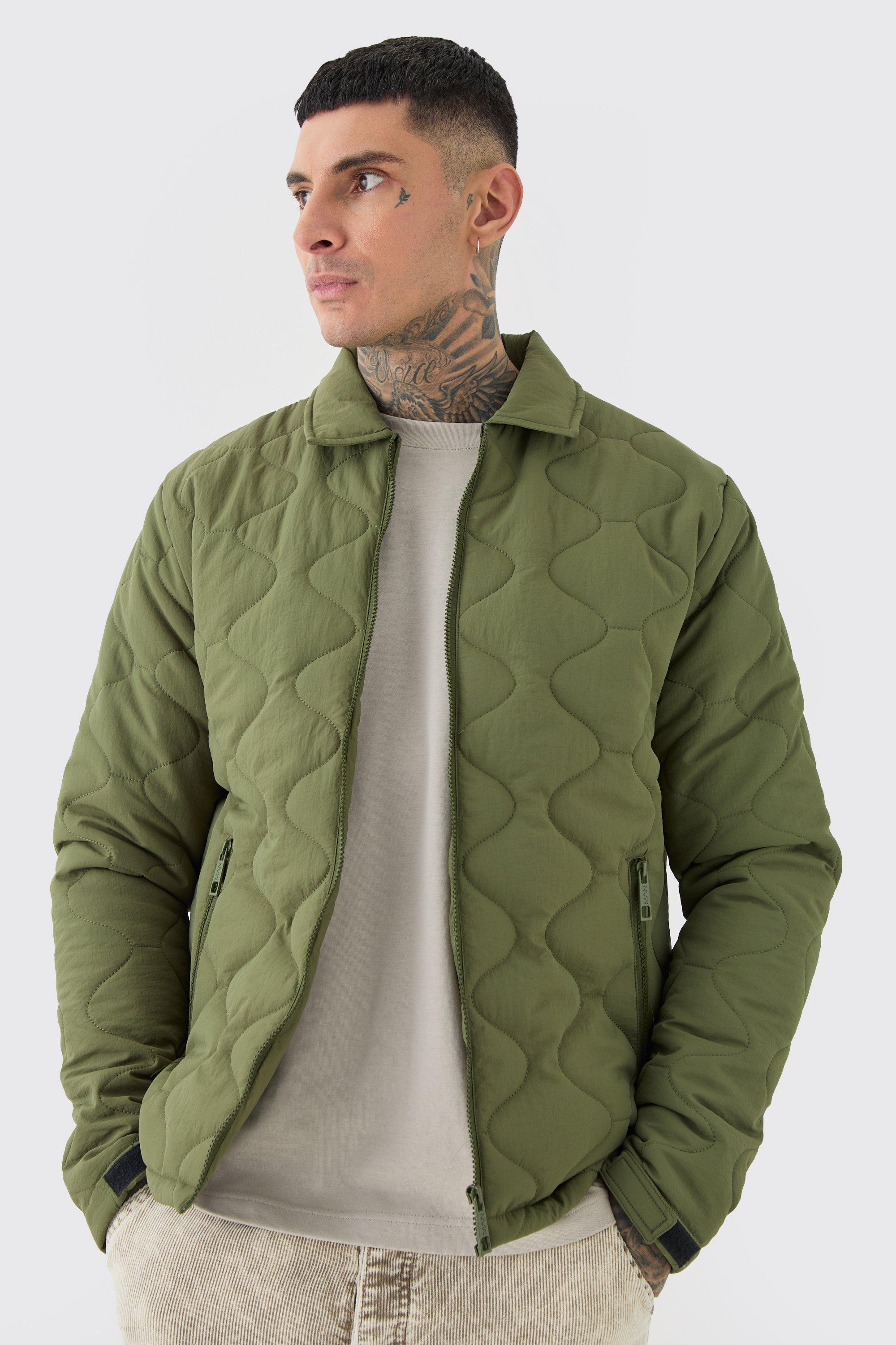 Mens Green Tall Onion Quilted Collar Jacket, Green Product Image