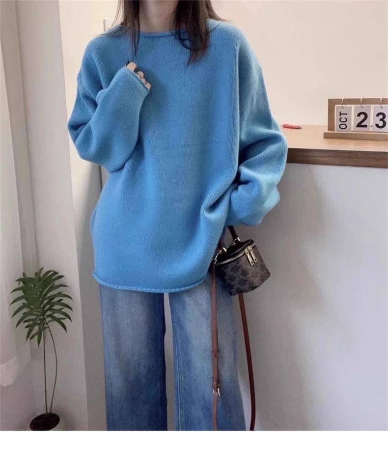 Crew Neck Plain Oversized Sweater Product Image