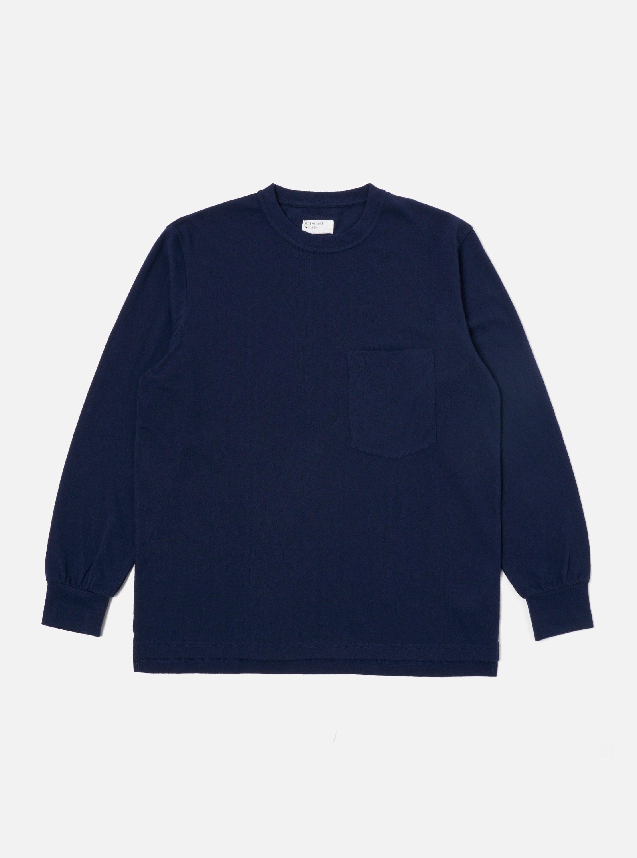 Universal Works Loose L/S Tee in Navy Recycled Wool Mix Product Image