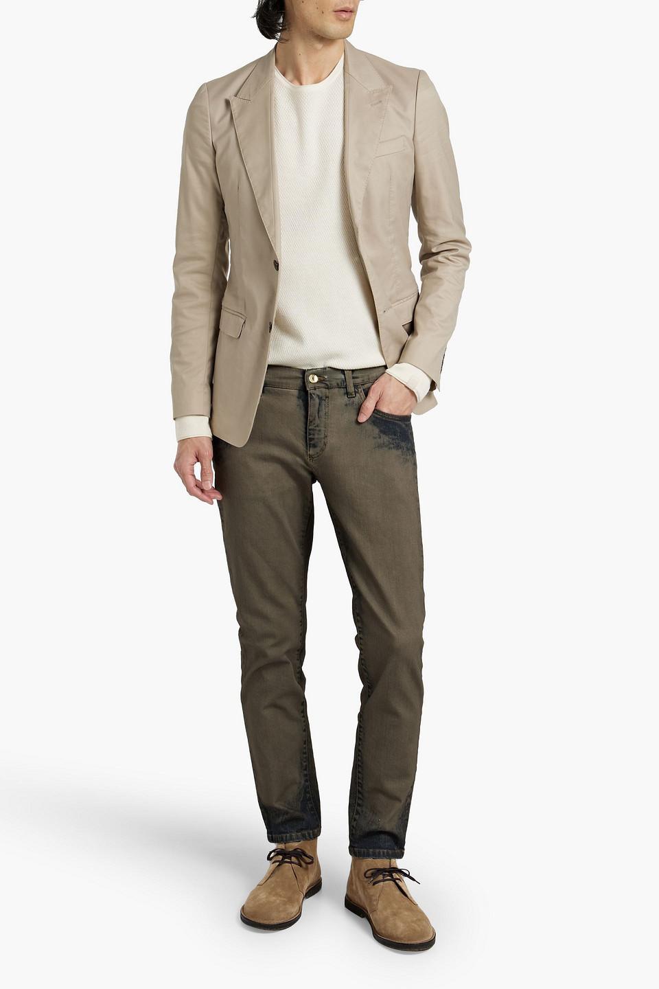 Slim-fit Cotton-blend Twill Blazer In Neutral Product Image