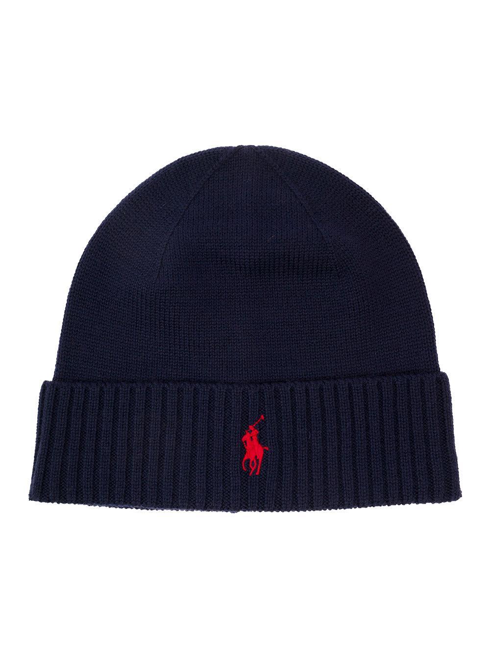 Logo-embroidered Ribbed Wool Beanie In Blue Product Image