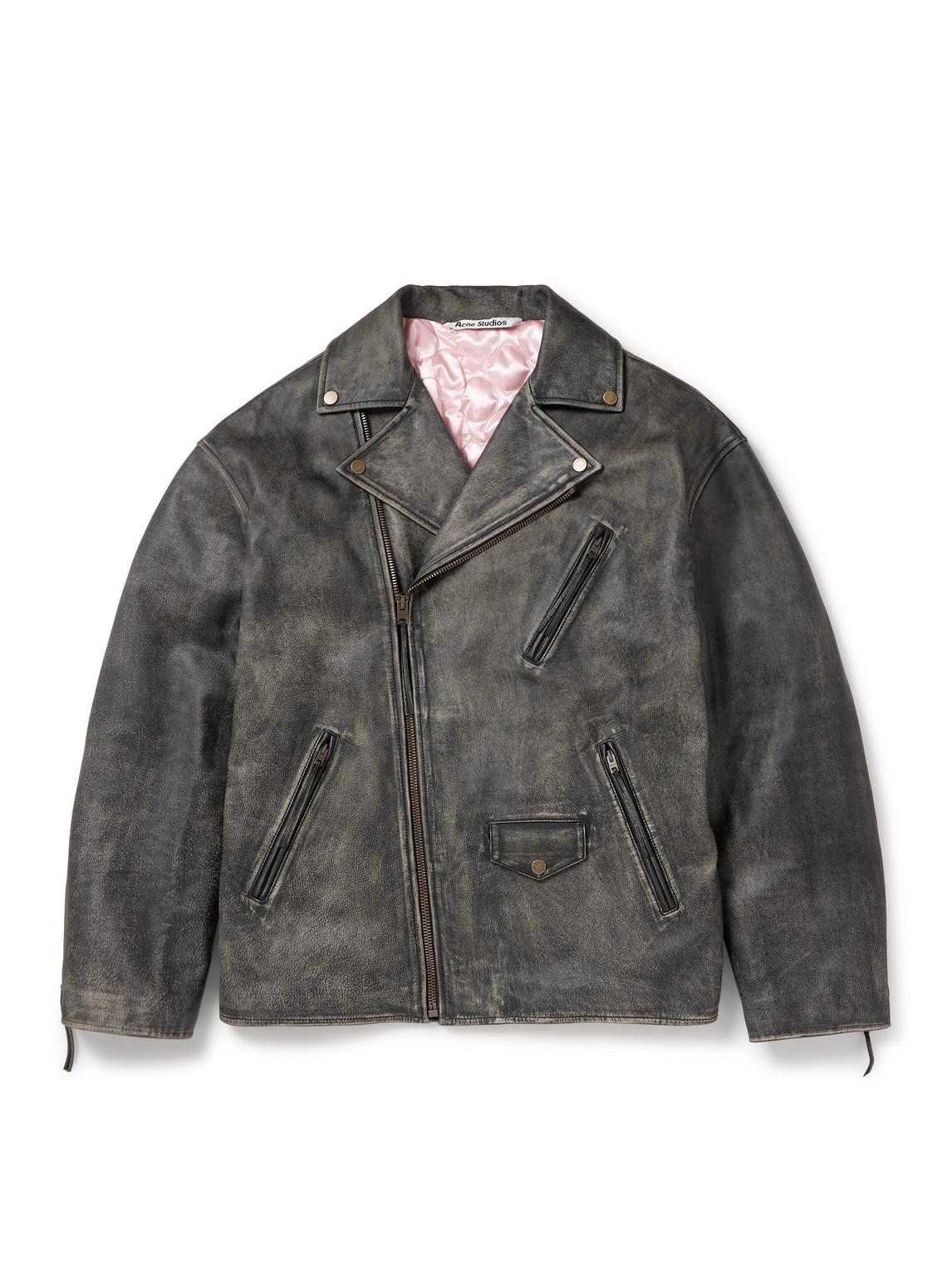 ACNE STUDIOS Off-centre Zip Leather Biker Jacket In Black Product Image